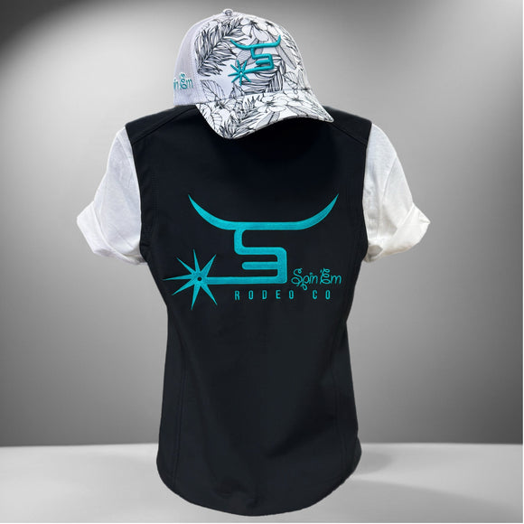 Ladies Black Vest Teal Logo