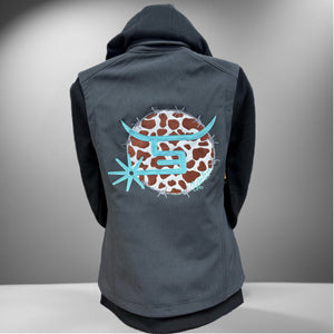 Ladies Charcoal Vest - Cow Print Logo