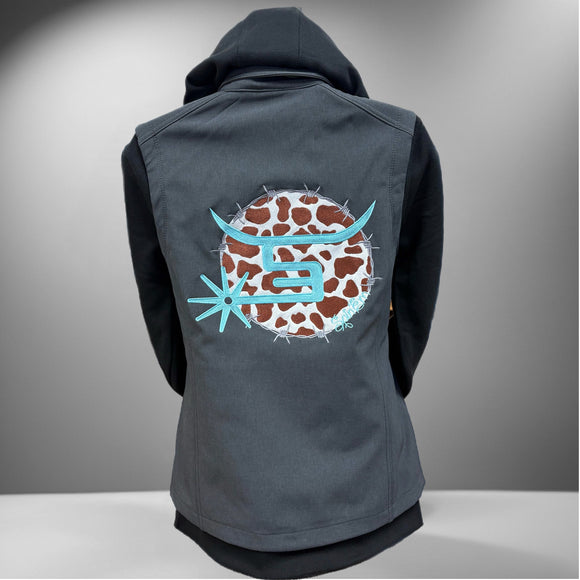 Ladies Charcoal Vest - Cow Print Logo