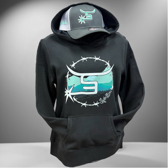 Ladies Black Hoodie Mountain Logo