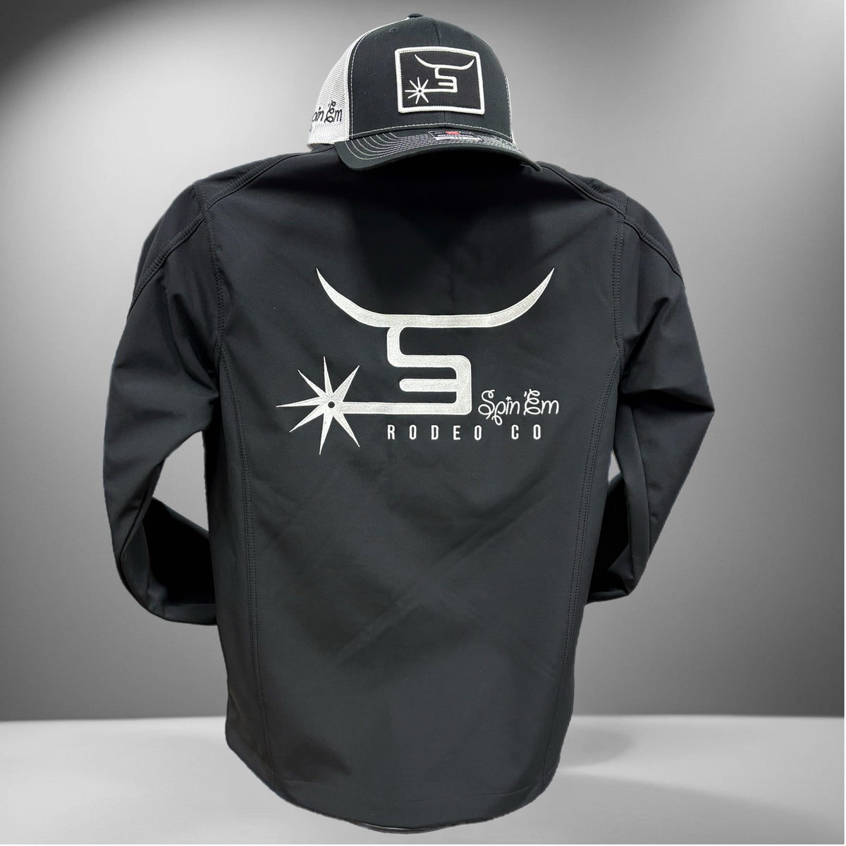 Men's Black Jacket White Logo – Spin Em Rodeo Co