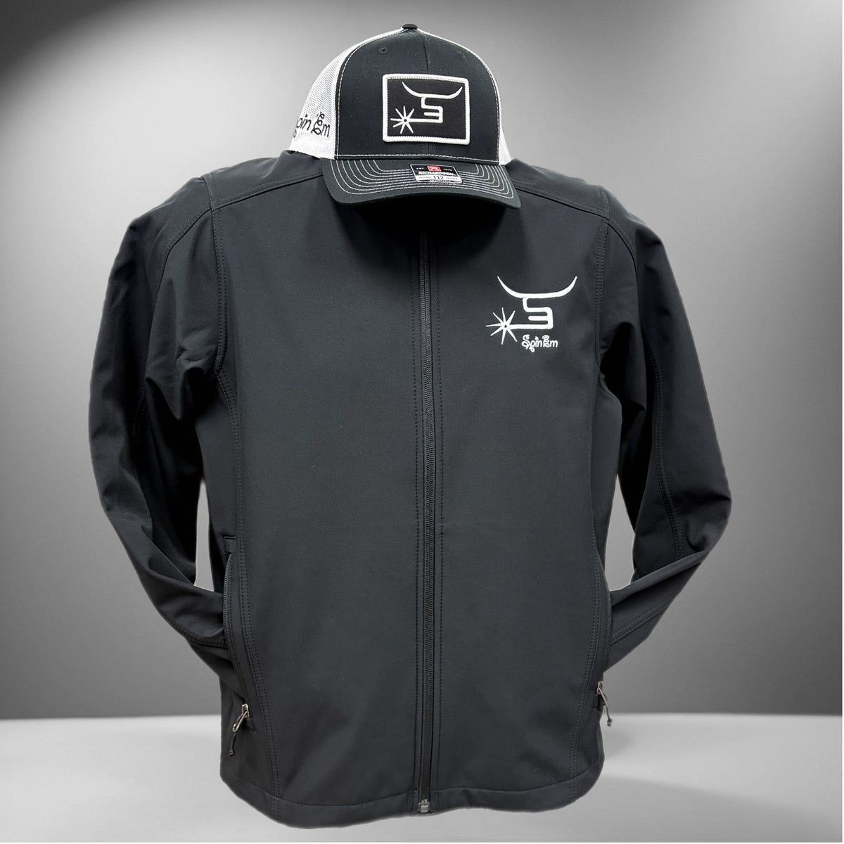 Men's Black Jacket White Logo – Spin Em Rodeo Co