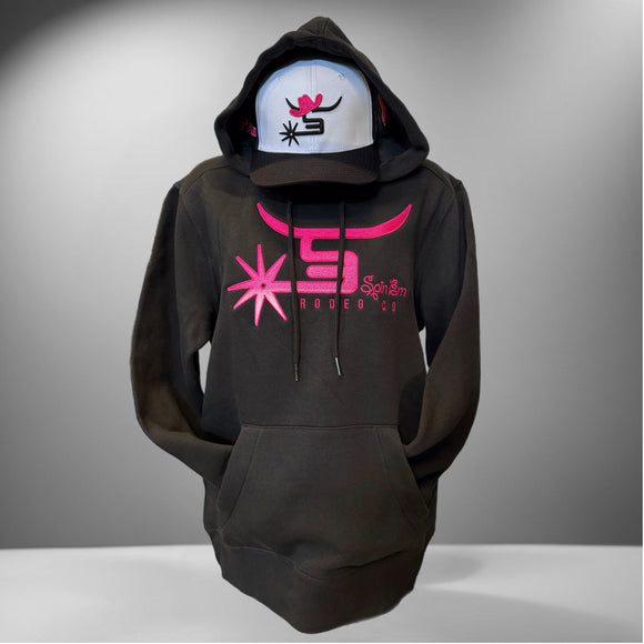 Ladies Black Hoodie Pink Fade Logo