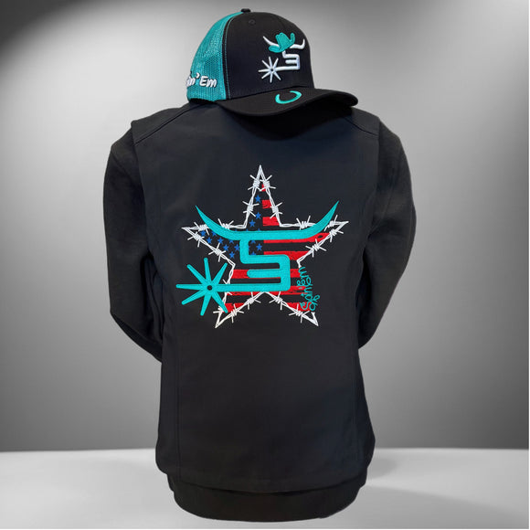 Ladies Black Vest Teal American Star Logo