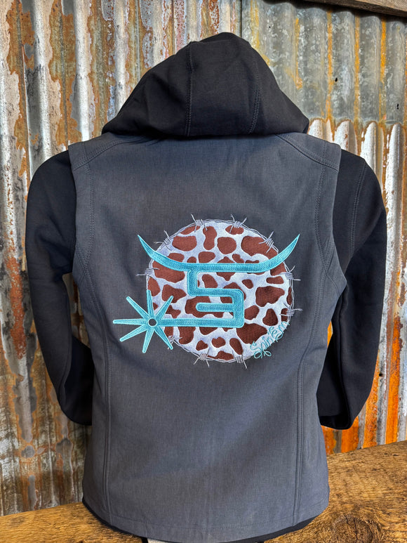 Ladies Charcoal Vest - Cow Print Logo