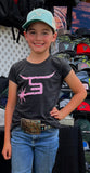 Youth Heather Black with Pink logo